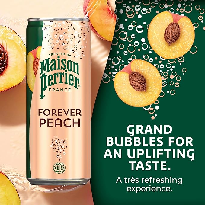 Maison Perrier Forever Peach Flavored Sparkling Water, 11.15 Fl Oz Cans, 8 Count, 3 Pack - Bloomnest