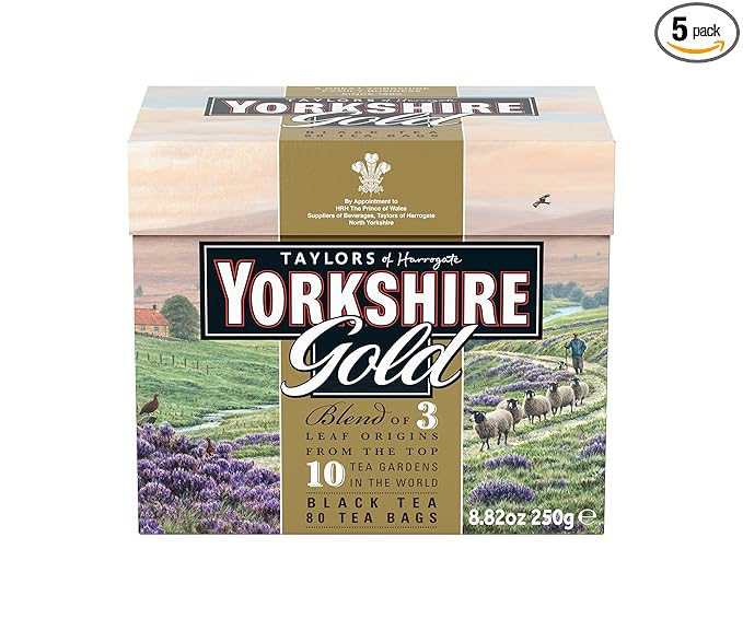Yorkshire Tea, Gold, Pillow Tea Bags, 80 Count (Pack of 5), Premium Blend, Rich, Smooth, and Satisfying, Classic British Breakfast Blend, Caffeinated, Enjoy Hot or Iced, 80 Teabags - Bloomnest