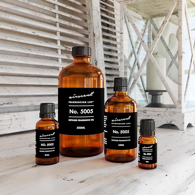 AirScent Diffuser Oil Inspired by TF's Oud Wood - No. 5005 Perfume Dupe - Fragrance Oil Blend for Ultrasonic and Waterless Diffusers and Crafting - 10 ml, 0.34 fl oz Glass Bottle with Dropper
