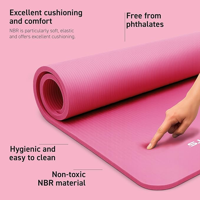 Yoga Mat Premium Non Slip Thick – Extra Comfortable Exercise Mat for Home Workouts, Pilates, Stretching & Gym – Cushioned NBR Foam, Gym Mat with Strap, for Women & Men - Bloomnest