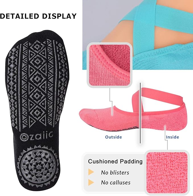 Ozaiic Pilates Socks for Women Non Slip Grip, Yoga Socks with Grippers for Barre, Hospital, Ballet, Dance, Barefoot Workout - Bloomnest