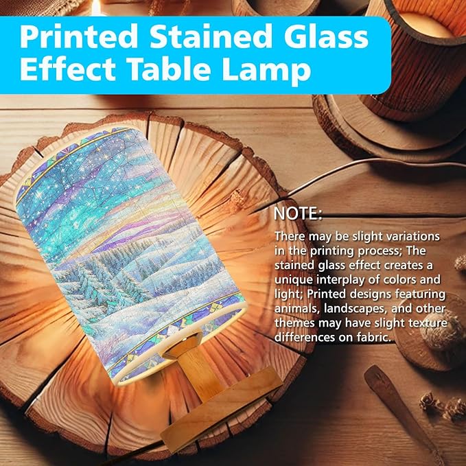 Winter Fores Table Lamp LED 3-Color Pressed Bedside for Merry Christmas, Winter Fores Shade Christmas Table Lamp with Wood Base for Bedroom Living Room Desk Office - Bloomnest