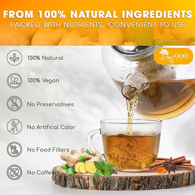 20 Tea Bags - Anti-Inflammaherb Loose Leaf Tea, 100% Natural from Ginger, Turmeric, Peppermint, Black Pepper, Cinnamon. No Sugar, No Caffeine, No Gluten, Vegan - Bloomnest