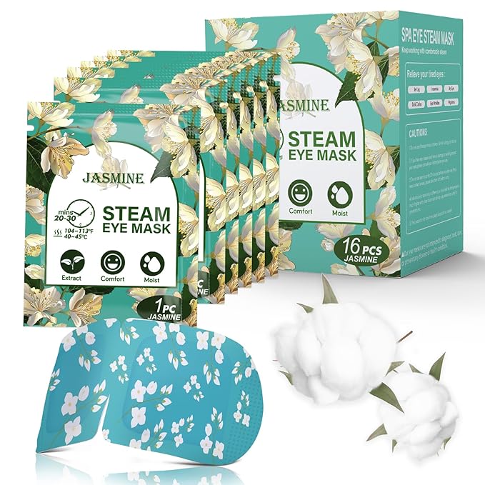 16-Pack Steam Eye Masks for Dry Eyes, Jasmine Warm Eye Mask for Tired Eyes, Relief Fatigue & Dark Circle, Heat Sleep Mask for Puffy Eye, Disposable Eye Mask, Warm Compress for Eyes, Travel Ready - Bloomnest
