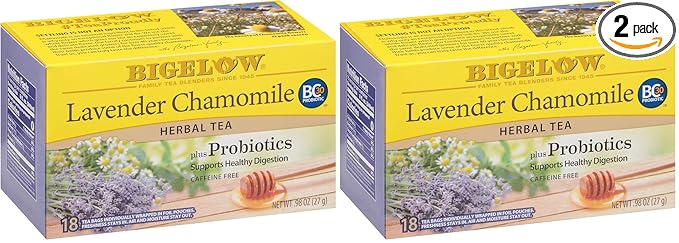 Bigelow Lavender Chamomile Plus Probiotics Herbal Tea, Caffeine Free with Lavender Chamomile, Box, 108 Total Tea Bags, 18 Count (Pack of 12) - Bloomnest