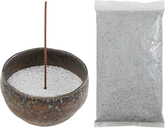 Asayu Japan Incense Burner Kit with Grey Incense Ash (50 g) and Incense Bowl, 100% Zen Made in Japan, Japanese Ceramic Incense Holder with Sand Set for Incense Sticks and Resin - Bloomnest