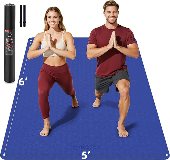 Extra Large TPE Yoga Mat 72"x35" / 78"x57" - Wide Non-Slip Mat for Yoga, Pilates & Home Gym, 6mm Thick Cushion for Comfort & Balance, Waterproof, Easy to Carry with Strap or Bag for Solo or Partner Workouts