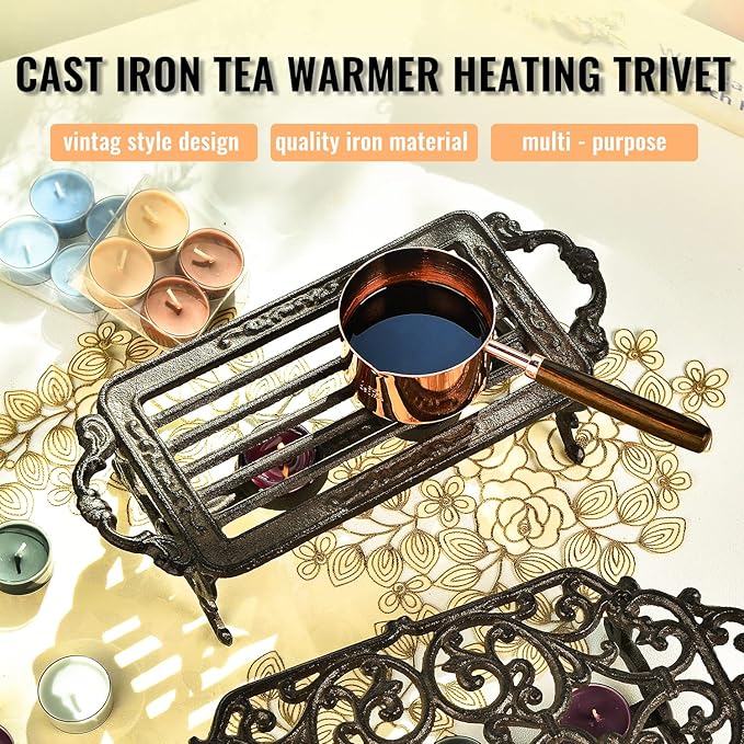 Sungmor Heavy Duty Cast Iron Teapot Dish Warmer Stable Holder for Tealight Stand | Tealight Warmer Decorative Stove for Villa Yard Balcony-Rectangle - Bloomnest