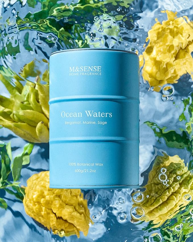 M&SENSE Ocean Waters Scented Candles Large Beach Candle, Summer Soy Candles 21.2oz 120 Hour Slow Burning,Aromatherapy Candle for Stress Relief Meditation Relaxing - Bloomnest
