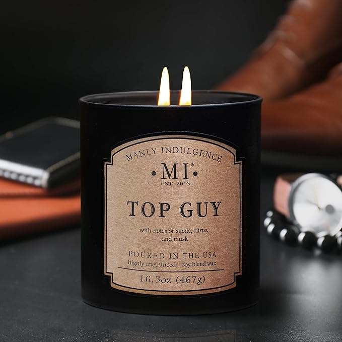 Manly Indulgence Top Guy Scented Candles for Men, 2 Wick, 16.5 oz, Premium Soy Blend Wax, 60H Burn, Candles for Home Scented - Made in The USA - Bloomnest