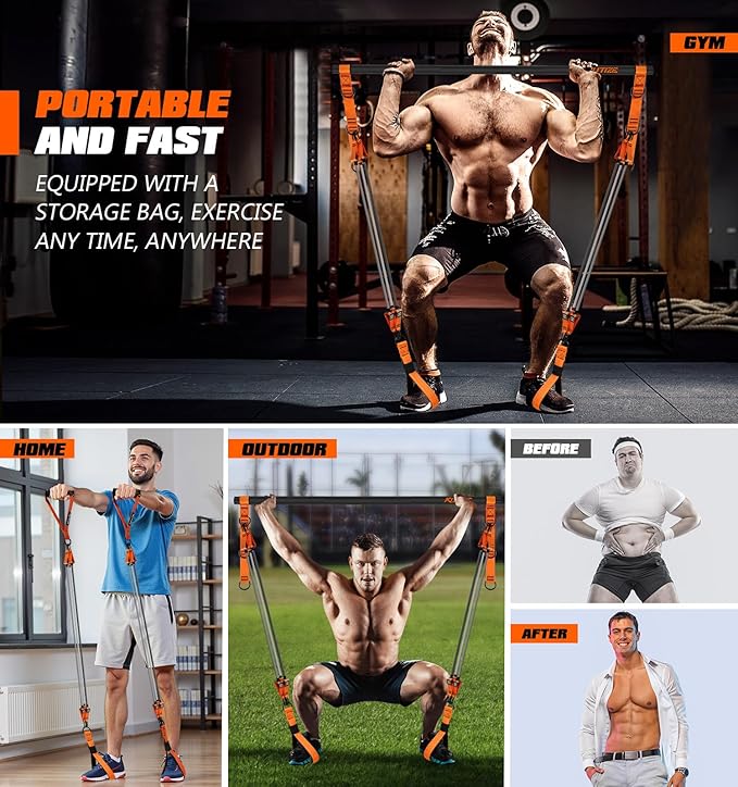 Pilates Bar Kit with Resistance Bands, Heavy Duty Pilates Equipment for Men, Strength Training Bar for Legs, Hip, Back, Arm, Abs, Chest, Shoulders, Portable Home Gym Full Body Workout Equipment - Bloomnest