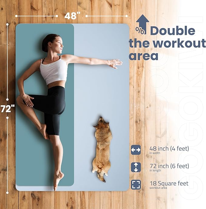 Large Yoga Mat (6'x4') – 1/4" & 1/2" Thick Exercise Mats for Home Workout, Extra Wide Workout Mats for Home Gym, Yoga, Pilates, Stretching, Floor & More