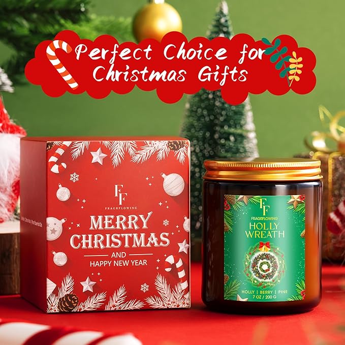 Christmas Candle, Balsam Cedar Scented Candles for Home, Holiday Candles Natural Soy Candle, Aromatherapy Candle 7 oz Jar Candles Christmas Gifts for Women Men - Bloomnest