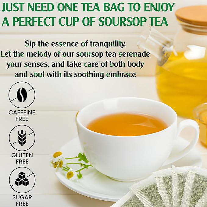 Organic Soursop Leaf Tea Bags - USDA Certified, 100% ORGANIC and Pure from Soursop Leaves, Non-GMO, Sugar/Caffeine/Gluten Free, Eco-Conscious Corn Fiber - Graviola Tea Bags.Hojas De Guanabana Tea (110 teabags) - Bloomnest
