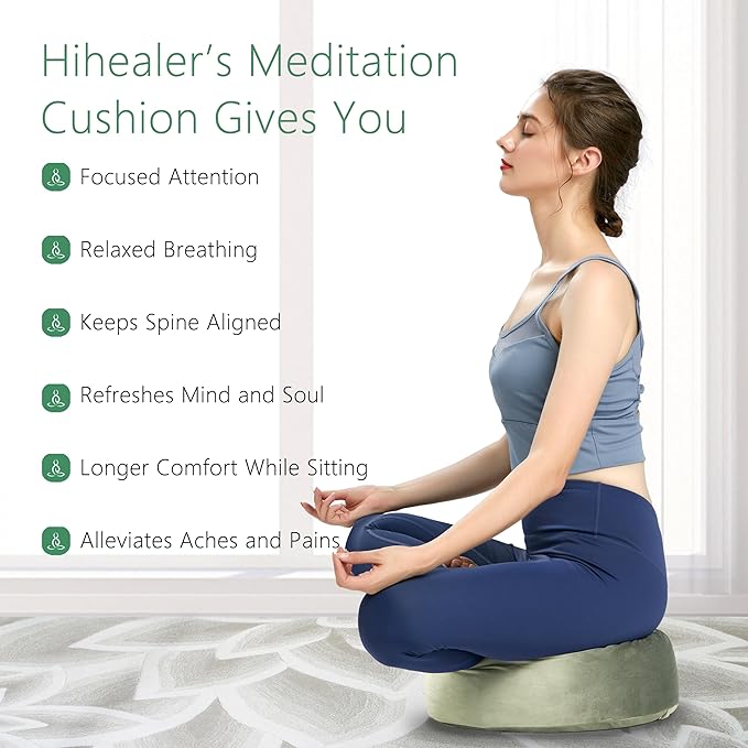 Hihealer Meditation Cushion, Traditional Tibetan Meditation Pillow Velvet Cover - Large Floor Cushion Seating for Adults - Yoga Buckwheat Bolster for Women、Moms - Bloomnest