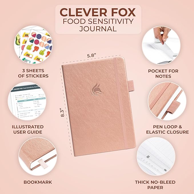 Clever Fox Food Sensitivity Journal – Daily Intolerance & Symptom Log for IBS, Diabetic, Low Fodmap, Elimination Diet – Health Tracker (Rose Gold) - Bloomnest