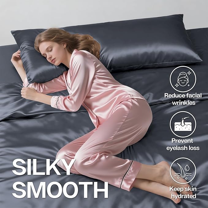 MR&HM Satin Body Pillow Cover, Soft and Breathable Body Pillow Case with Envelope Closure, Cooling and Silky Long Pillowcase for Hair and Skin,Grey (20x54, Space Grey) - Bloomnest