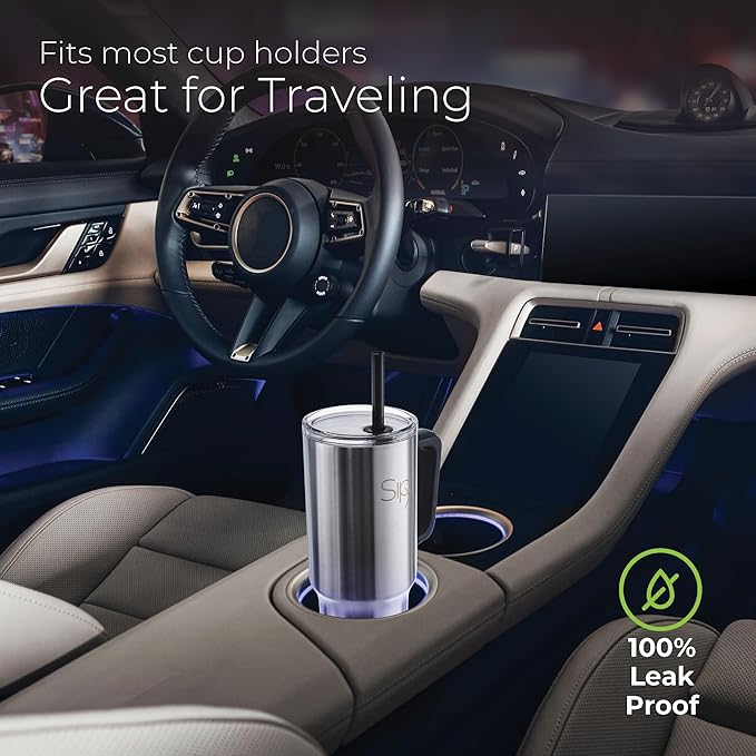 SIPX™ Insulated Tumbler With Lid And Straw, Tumbler With Handle Keeps Cold 12 Hours, Water Bottle Thermos With Lid, BPA-Free Reusable Insulated Coffee Tumblers, (Stainless, 40oz.)