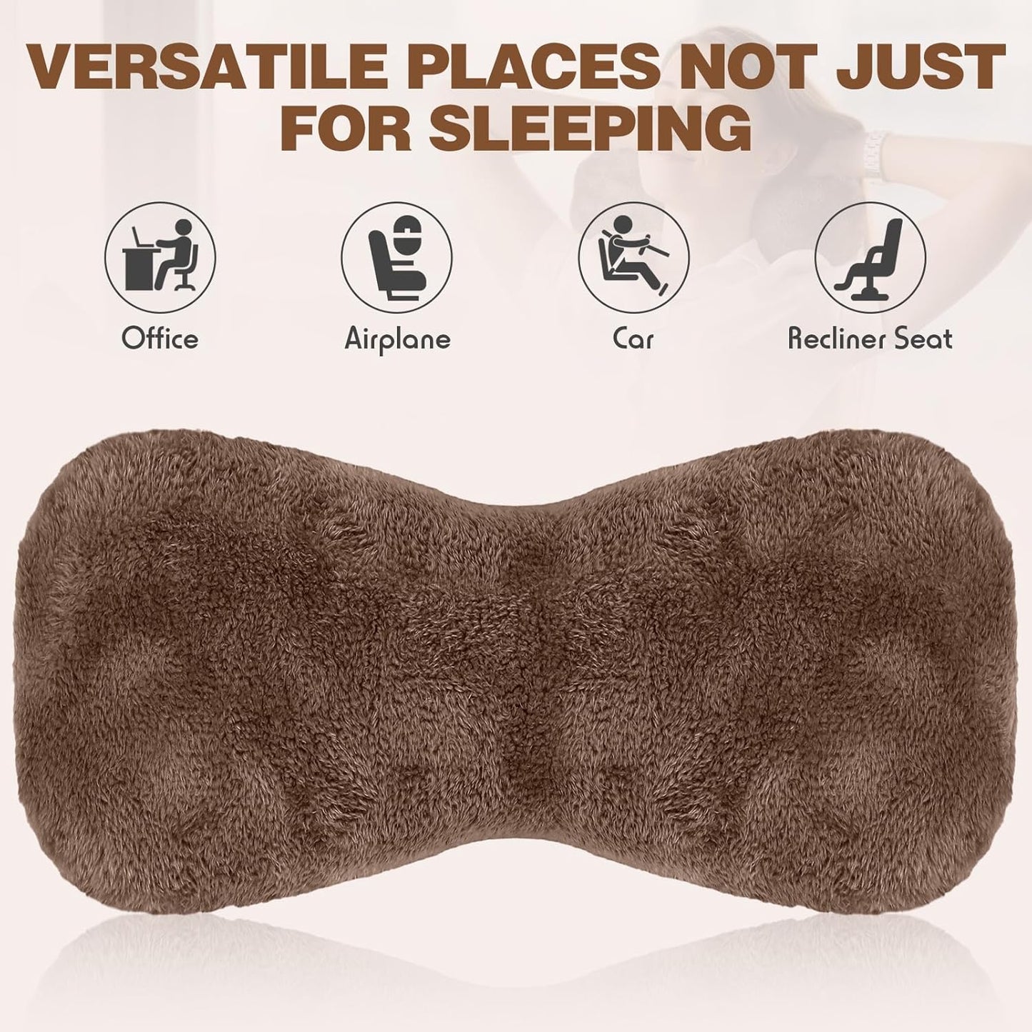 1 Pc Neck Pillow for Recliner Headrest Pillow Bone Shaped Chair Plush with Adjustable Strap Neck Support and Pain Relief Curve Head Cushion for Car Travel Airplane (Brown)