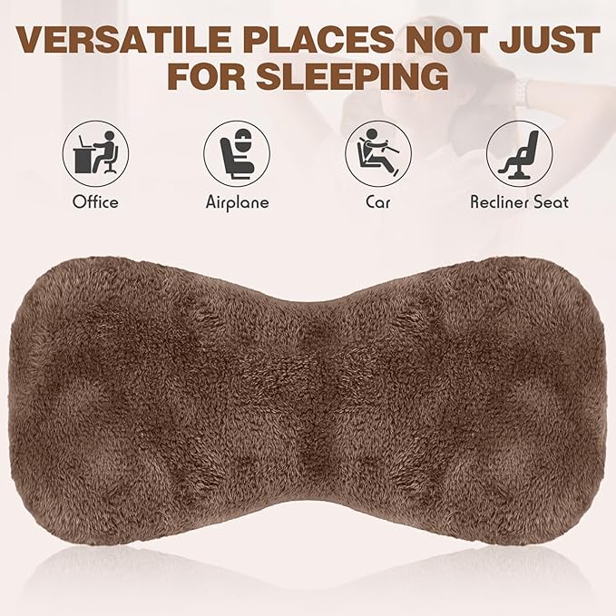 1 Pc Neck Pillow for Recliner Headrest Pillow Bone Shaped Chair Plush with Adjustable Strap Neck Support and Pain Relief Curve Head Cushion for Car Travel Airplane (Brown) - Bloomnest