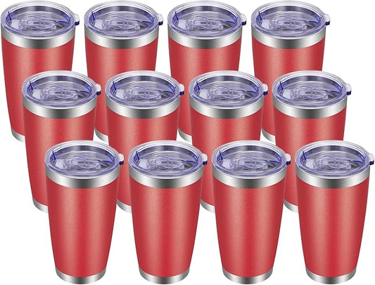 VEGOND 20oz Tumbler with Lid and Straw Stainless Steel Tumbler Cup Bulk Vacuum Insulated Double Wall Travel Coffee Mug Powder Coated Coffee Cup(Powder Red 12 Pack - Bloomnest