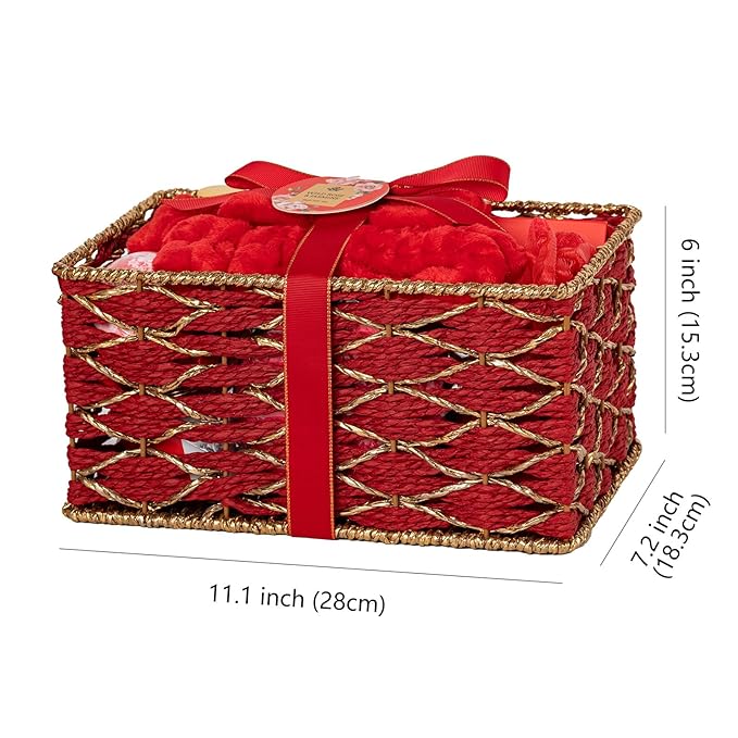 35 Pcs Valentines Day Gift for Women, Red Rose Bath and Body Basket Gift, Face Skin Care Kit, Home Spa Self Care, Lip Gloss, Diffuser, Necklace, Birthday, Christmas, Mother, Bridal Shower, Anniversary - Bloomnest