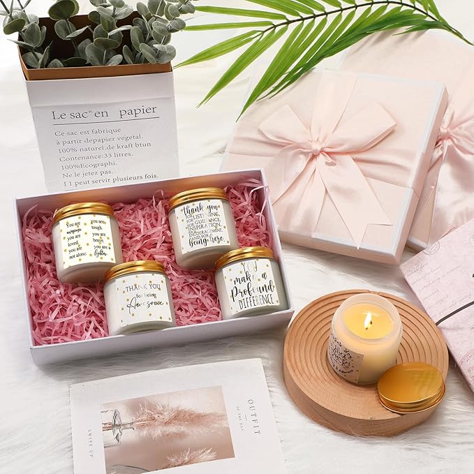 Roowest 10 Jars Thank You Gift Candles 3.5 oz Employee Appreciation Gifts Bulk Soy Wax Jar Inspirational Candle Thank You for Coworkers Employee Women Teacher Volunteers(White,Polka Dot Style) - Bloomnest