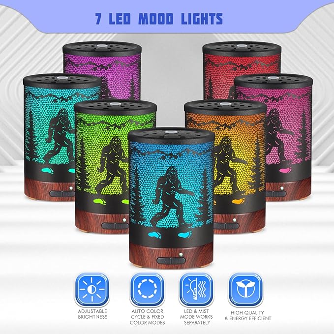 Essential Oils Diffuser,Christmas Aromatherapy Diffuser,Birthday Gifts for Women Mom Grandma,Metal Cool Mist Humidifier with 7 Colors Lights Waterless Auto Off Air Diffusers (Bigfoot) - Bloomnest