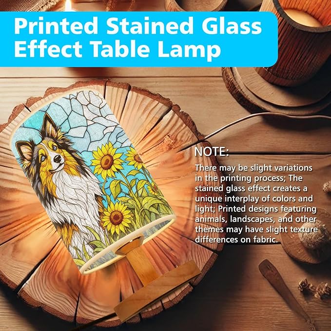 Shetland Sheepdog Table Lamp LED 3-Color Pressed Bedside, Dog Shade Lamp with Wood Base for Bedroom Living Room Desk Office - Bloomnest