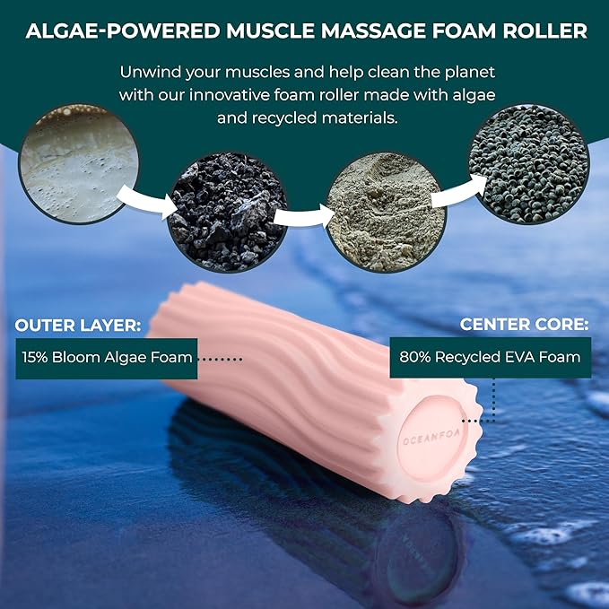 Oceanfoam Ripple Travel Foam Roller (11" x 3.35") Firm Mini Foam Roller for Physical Therapy, Deep Tissue Massage, Back Pain - High Density, Ergonomic Wave Textured - Yoga, Pilates, Exercise (Blush)