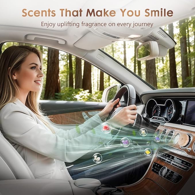 Wooden Car Air Freshener Vent Clip, Refillable Essential Oil Diffuser with Long-Lasting Natural Scent, European Beech Wood & Metal Auto Deodorizer, Includes 2 Clips + 4 Plaster Refill Pads - Bloomnest
