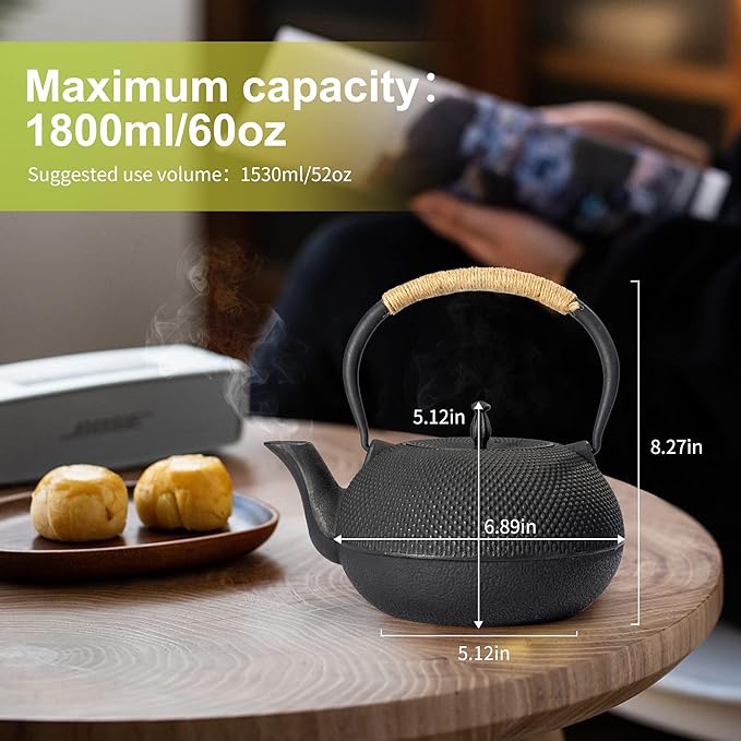 suyika Japanese Tetsubin Tea Kettle Cast Iron Teapot with Stainless Steel Infuser 60 oz/1800 ml - Bloomnest