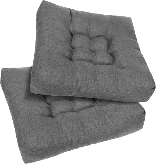Dark Grey Square Floor Pillow Meditation Cushions, Large Floor Sitting 22"x22"x4.6", Tufted Cushions for Yoga Living Room Tatami Home Decor 2 Pack - Bloomnest