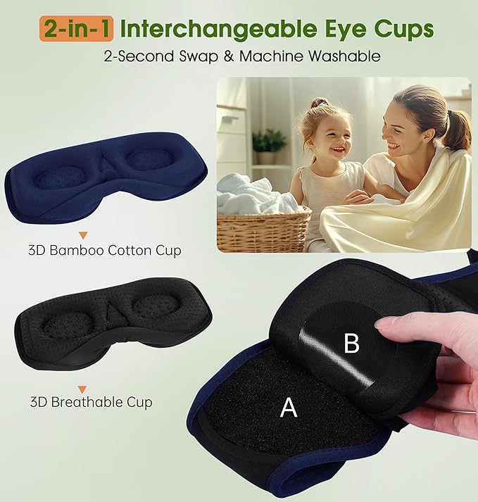 LC-dolida Bamboo Cotton Bluetooth Sleep Mask, 2 in 1 3D Soft Sleep Mask with Sleep Headphones, Sleep Eye Mask with Timming Setting, Blackout Sleeping Mask for Side Sleepers, Women Men, Navy - Bloomnest