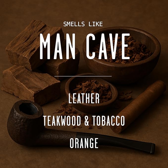 Man Cave Candle I Scented Black Candles for Men - Rich Teakwood & Tobacco Soy Wax Mens Candle - Infused w/Essential Oils | Masculine Manly Candles for Men I 50Hr Burn, 9oz I Non Toxic I Made in USA - Bloomnest