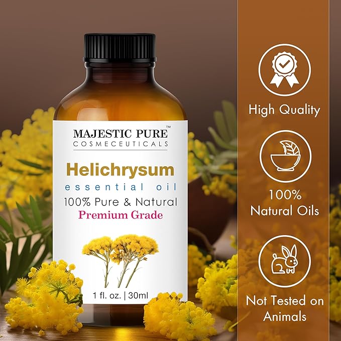 Majestic Pure Helichrysum Essential Oil with Glass Dropper - 1 Fl Oz - 100% Pure and Natural Helichrysum Oil - Premium Grade Essential Oils for Diffuser, Aromatherapy, Soap and Candle Making - Bloomnest