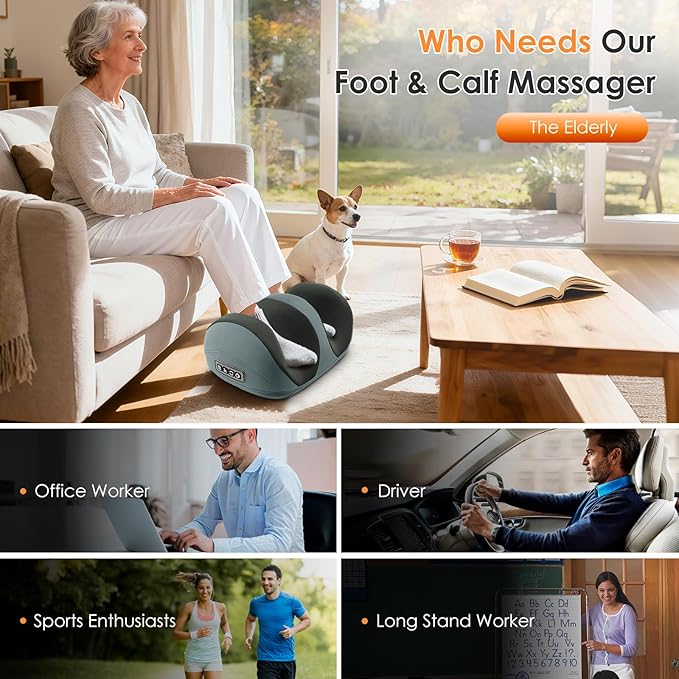 Homesy Foot Massager with Heat, Shiatsu Foot and Calf Electric Kneading Massager Machine with Roller for Relaxation, Plantar Fasciitis, Pain Relief, Gifts for Women & Men, Grey - Bloomnest