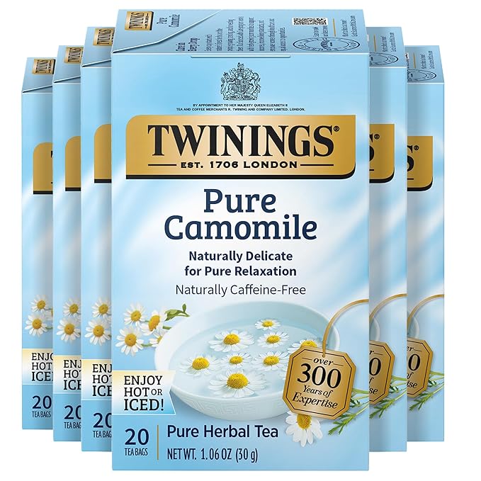 Twinings Pure Camomile Herbal Tea Individually Wrapped Bags, Calming & Delicate, 20 Count (Pack of 6), Naturally Caffeine-Free, Enjoy Hot or Iced, 120 Teabags - Bloomnest