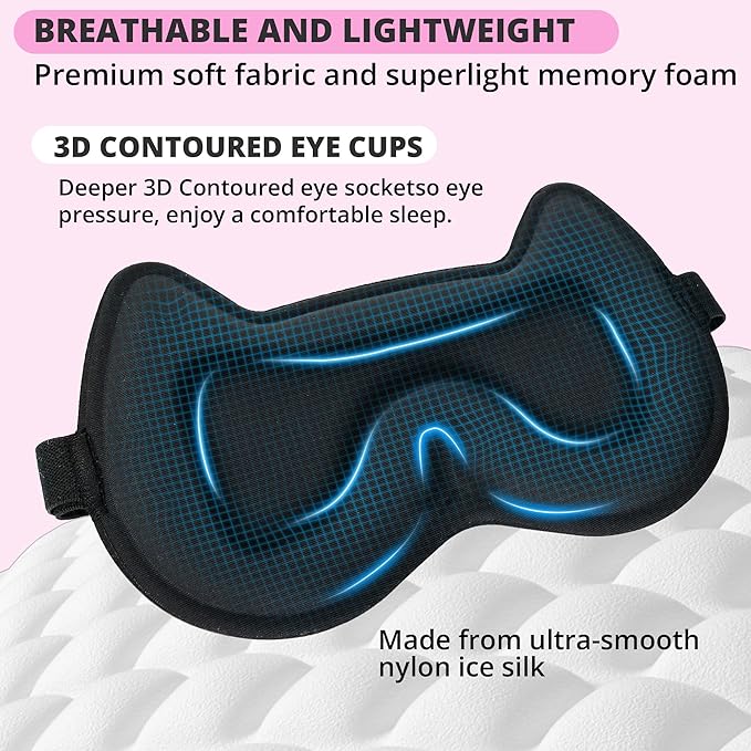 3D Kids Sleep Eye Mask: 3D Contoured Cup Sleeping Masks, Blindfold Sleep Eye Cover with Adjustable Strap, Memory Foam Lightweight Night Eyeshade for Boys Girls Teens (Rose Red) - Bloomnest