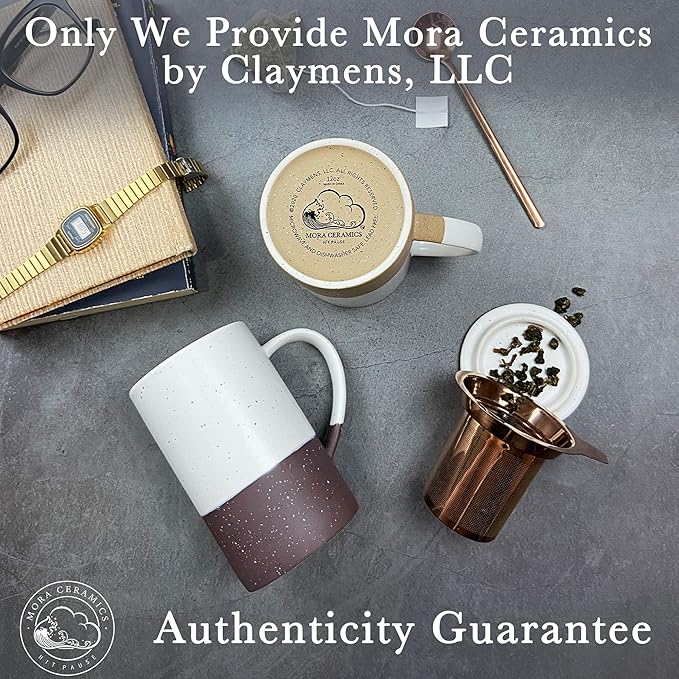 Mora Ceramics Tea Cup with Loose Leaf Infuser, Spoon and Lid, 12 oz, Microwave and Dishwasher Safe Coffee Mug - Rustic Matte Ceramic Glaze, Modern Herbal Tea Strainer - Great Gift for Women, Garnet - Bloomnest