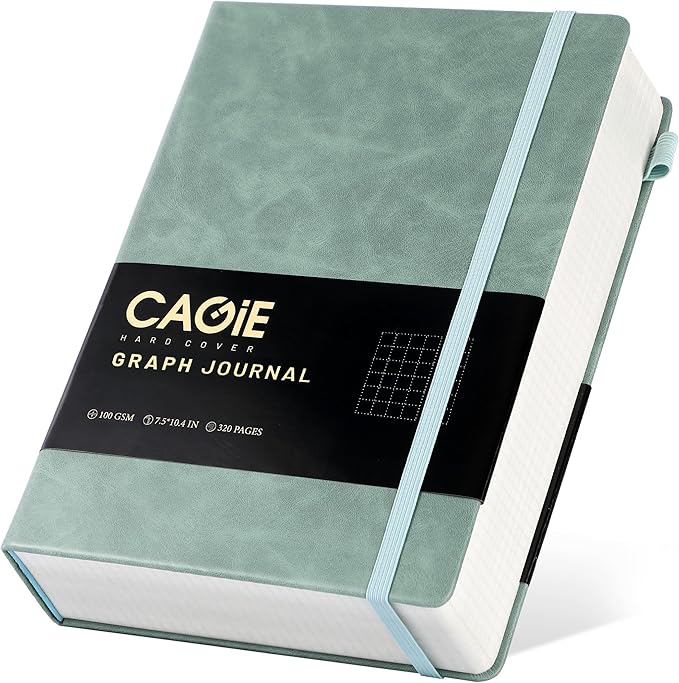 CAGIE Graph Notebook 320 Pages 100 GSM Paper Graphing Grid Journal B5 Hardcover Leather Quad Ruled Notebooks for Engineering, Math, Work, Green - Bloomnest