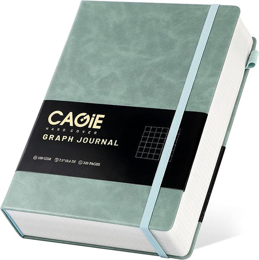 CAGIE Graph Notebook 320 Pages 100 GSM Paper Graphing Grid Journal B5 Hardcover Leather Quad Ruled Notebooks for Engineering, Math, Work, Green - Bloomnest