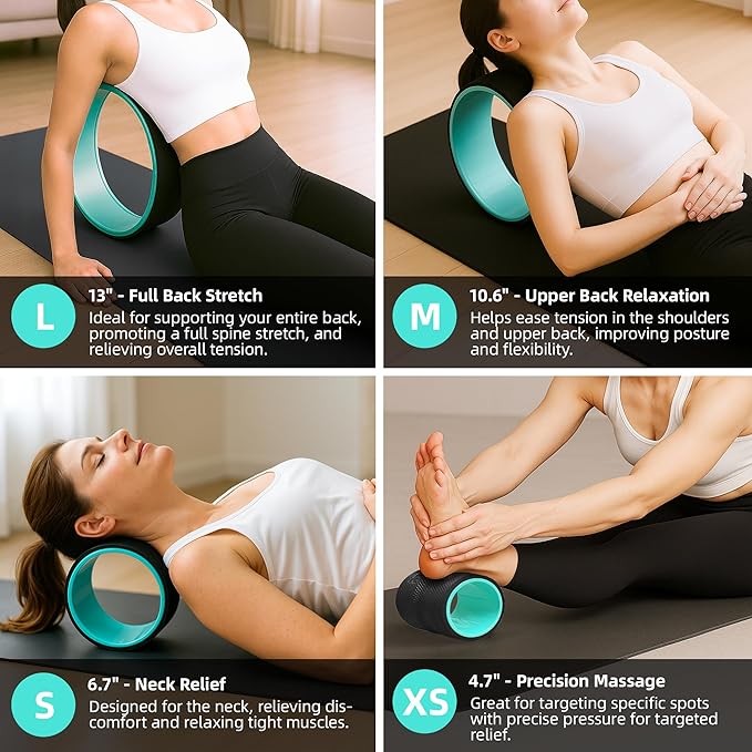 Back Roller Wheel Set of 3 with 2 Yoga Blocks – Foam Back Stretcher for Pain Relief, Spine Cradle Deep Tissue Massage Roller for Stretching & Physical Therapy - Bloomnest