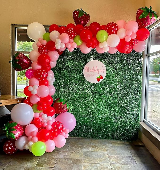 Strawberry Balloon Arch, Red and Pink Green Balloons with Strawberry Balloons Garland Arch Kit for Sweet Girl Berry First Themed Baby Shower Valentine's Day Birthday Party Decorations Set - Bloomnest