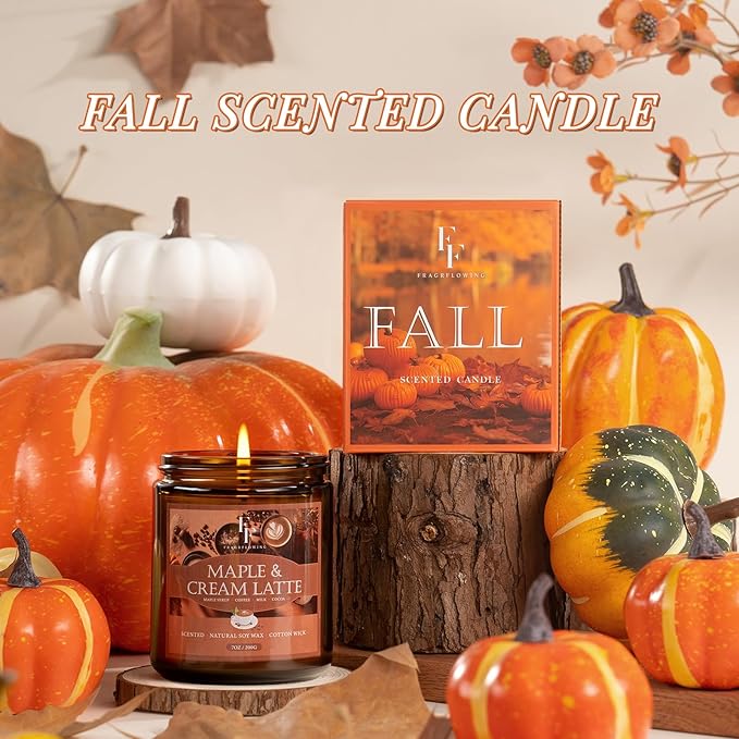 Fall Candle, Maple & Cream Latte Scented Candles for Home, Natural Soy Autumn Candle Aromatherapy Candle, 7 oz Jar Candles Fall Gifts for Women Men - Bloomnest