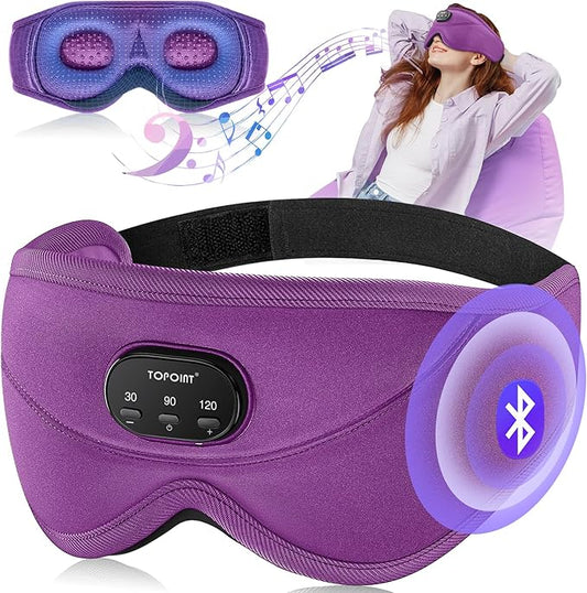 TOPOINT Sleep Mask with Bluetooth Headphones, 3D Eye Mask for Sleep Headphones with White Noise, Total Blackout, 5.4 Bluetooth, Timer, 15 Hours for Women Men, Travel, Meditation, Nap, CPAP Users - Bloomnest