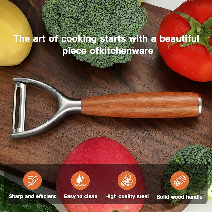 Premium Y Type 304 Stainless Steel Multifunctional Kitchen Peeler Real Wood Handle Ultra Sharp Blade Vegetable Potato Apple(Boluoge) - Bloomnest
