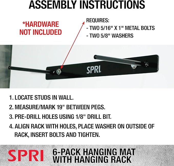 SPRI Hanging Bulk Fitness Mats + Rack, 15mm, 56” x 23" Black, 6 Pack, Closed-Cell Foam Bulk Yoga Mats for Gyms, Dance Studios, Ballet, Low-Impact Training & Commercial Spaces, Reinforced Grommets - Bloomnest
