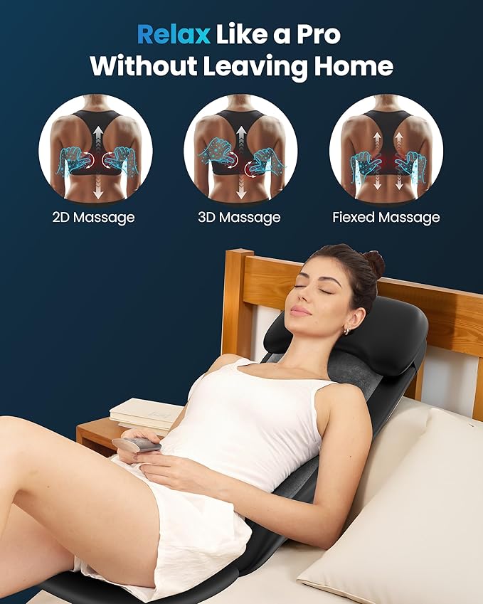 COMFIER Shiatsu Massage Cushion with Heat,2D/3D Shiatu Back Massager with App Control,Deep Tissue Kneading Massage Chair Pad with Vibration,Back Massager for Chair,Gifts for Dad,Mom - Bloomnest