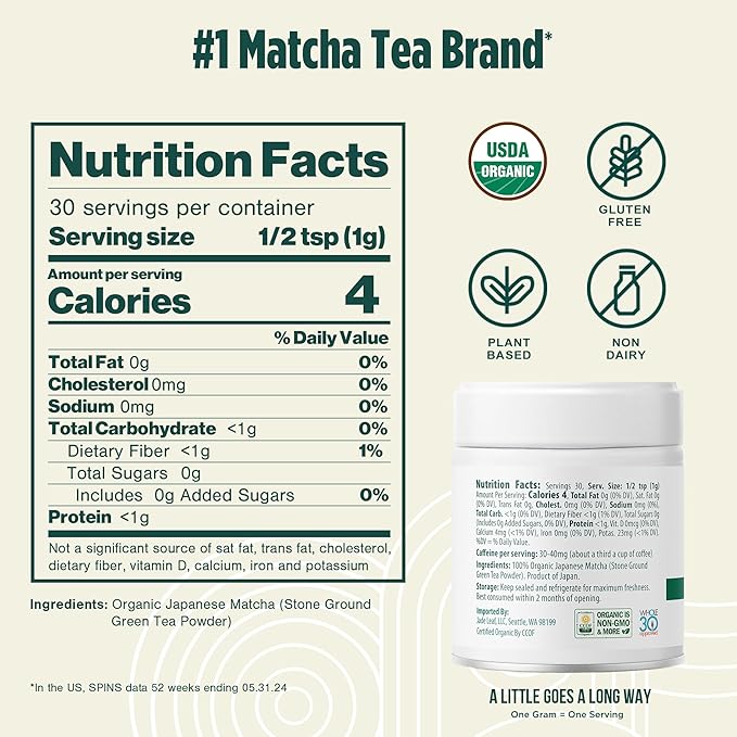 Jade Leaf Matcha Organic Premium Ceremonial Grade Matcha Green Tea Powder - Japanese - Culinary, Ingredient, Ceremonial Barista Teahouse, Latte, Collagen, 1.06 Ounce (Pack of 1), Ceremonial Teahouse Tin - Bloomnest